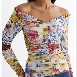 Express Ruched Long Sleeve Top – Floral Print (Size Small)